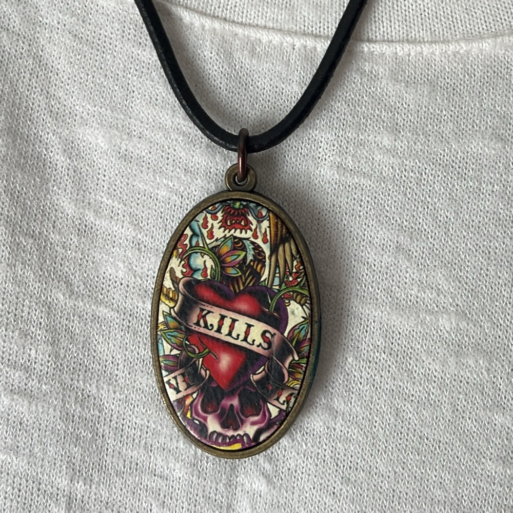 Ed Hardy “Love Kills Slowly” Black Cord Necklace